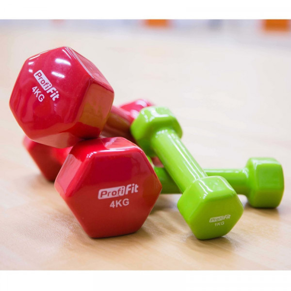 Гантель в виниловой оболочке, шестигранник 4 кг, красная PROFI-FIT