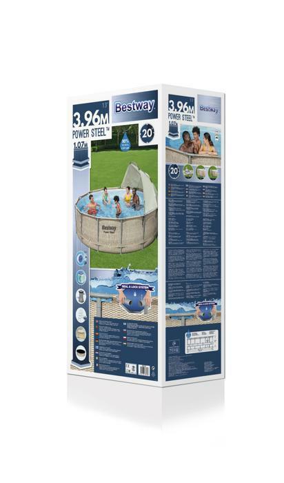 Каркасный бассейн Bestway Power Steel 396x107см 11133л, фил.-насос 2006л/ч, лестн., тент, попл.-доз., навес