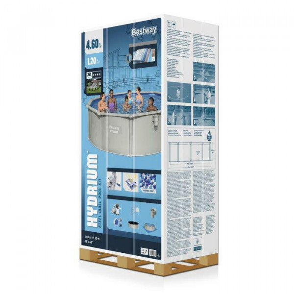 Стальной бассейн Bestway Hydrium 460х120см, 17430л, песч.фил.-нас. 5678л/ч, лестн., тент, подст., попл.-доз